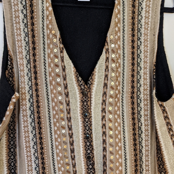 Susan Bristol Gold, Brown, and Tan Western Sweater Vest with Sequins XL - Picture 6 of 6